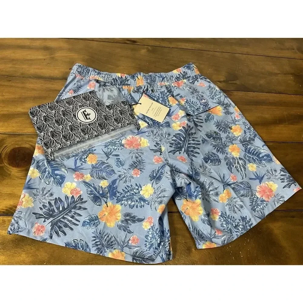 Peter Millar Swim Trunks Crown Moanalua Print Size Small Blue NWT
